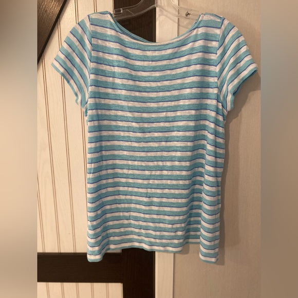 J. Jill Tops - WOMEN'S J JILL LINEN BLEND KNIT TOP BLUE WHITE STRIPE PM